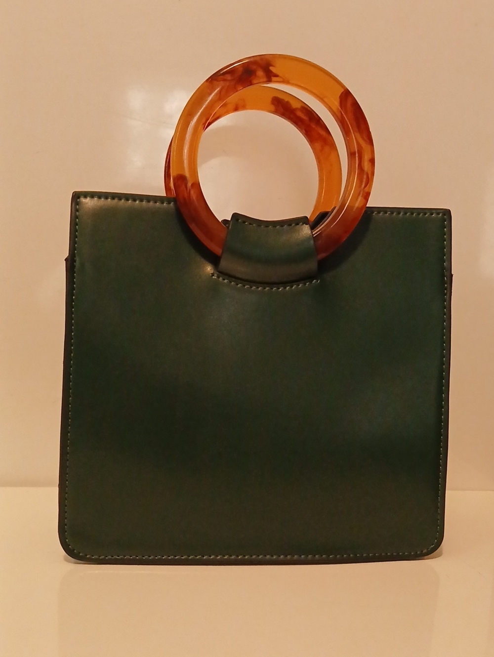 Topshop Dark Green Satchel with Tortoiseshell Circle Handle NWT